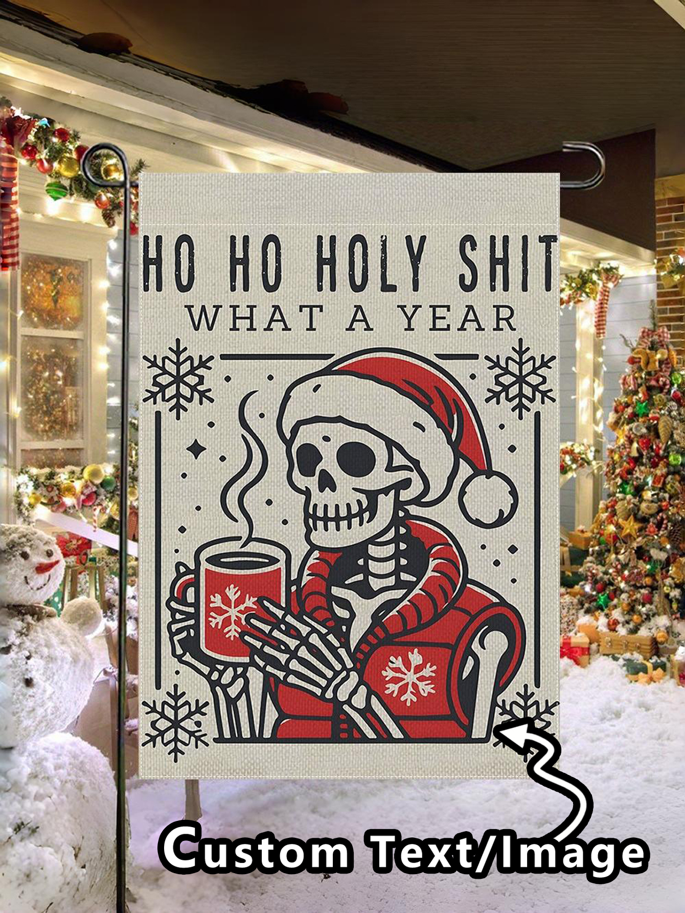 Personalization Funny Christmas Skeleton Garden Flag